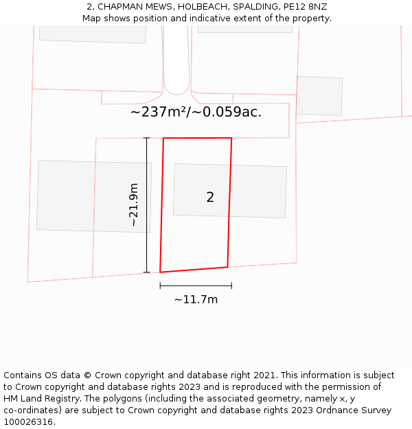 2, CHAPMAN MEWS, HOLBEACH, SPALDING, PE12 8NZ: Plot and title map