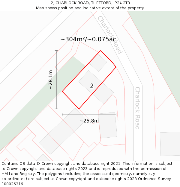 2, CHARLOCK ROAD, THETFORD, IP24 2TR: Plot and title map