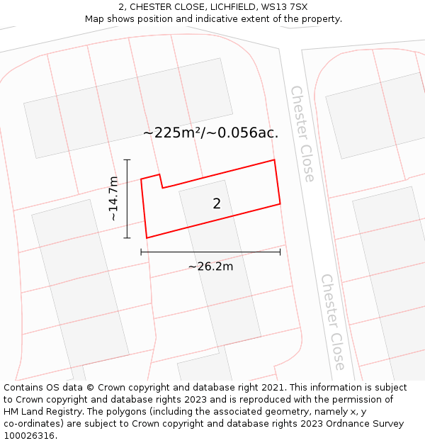 2, CHESTER CLOSE, LICHFIELD, WS13 7SX: Plot and title map