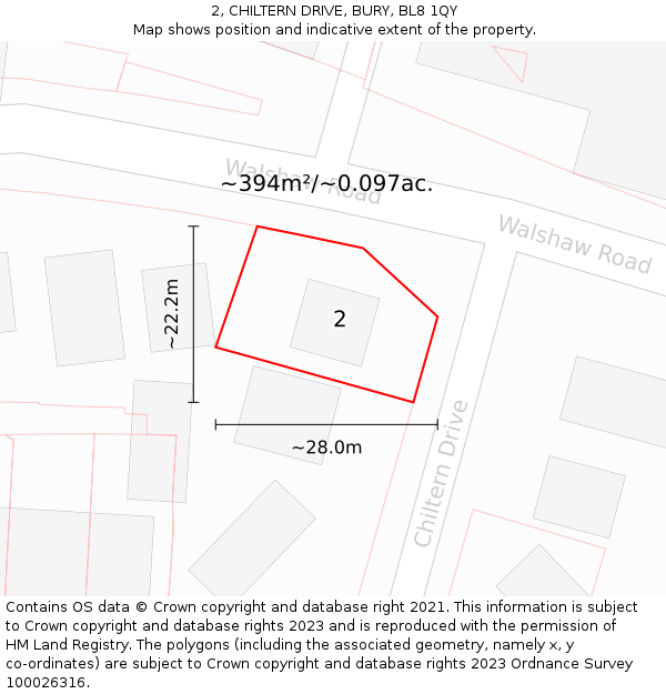 2, CHILTERN DRIVE, BURY, BL8 1QY: Plot and title map