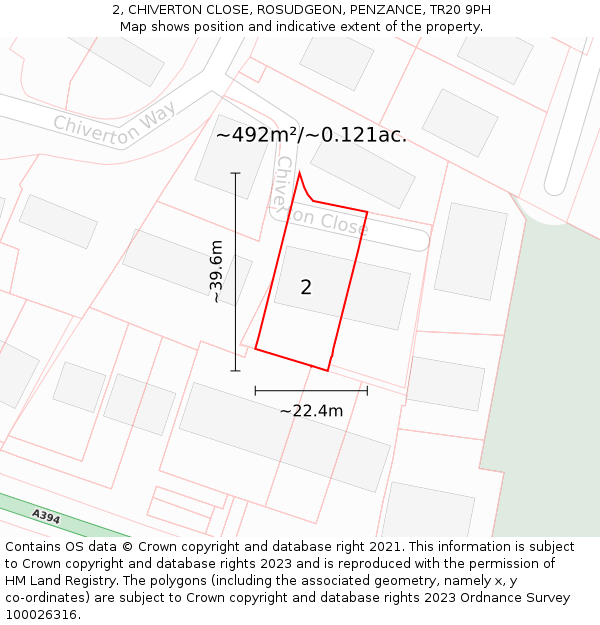 2, CHIVERTON CLOSE, ROSUDGEON, PENZANCE, TR20 9PH: Plot and title map