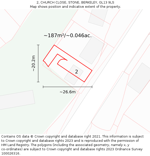 2, CHURCH CLOSE, STONE, BERKELEY, GL13 9LS: Plot and title map