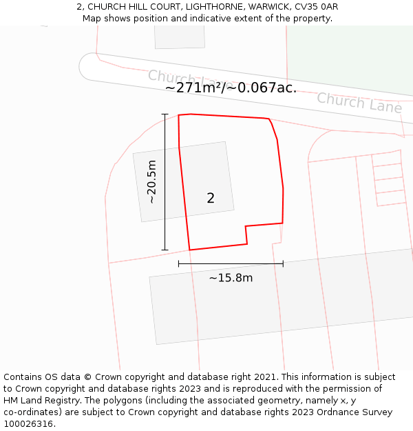 2, CHURCH HILL COURT, LIGHTHORNE, WARWICK, CV35 0AR: Plot and title map