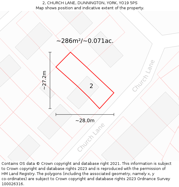 2, CHURCH LANE, DUNNINGTON, YORK, YO19 5PS: Plot and title map