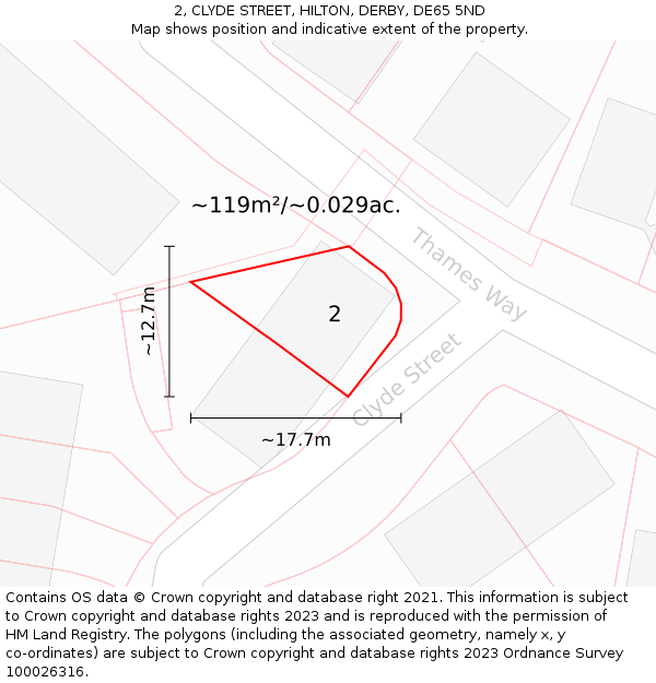 2, CLYDE STREET, HILTON, DERBY, DE65 5ND: Plot and title map