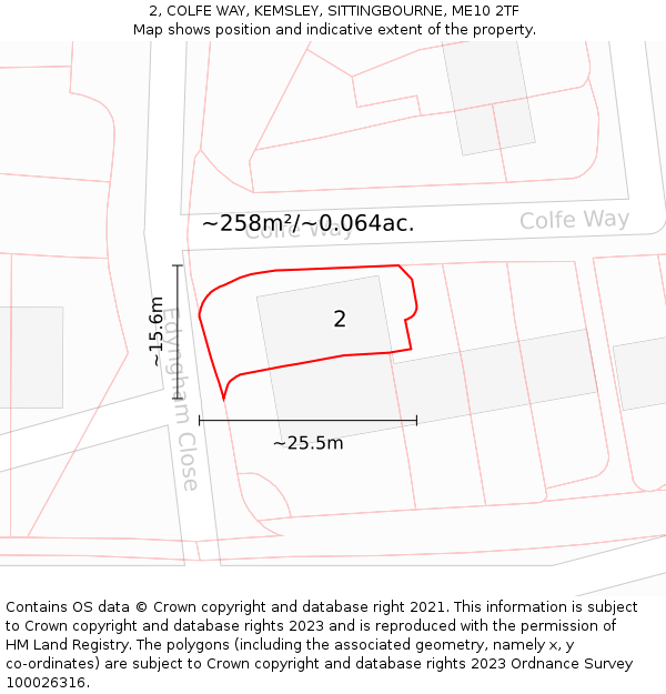 2, COLFE WAY, KEMSLEY, SITTINGBOURNE, ME10 2TF: Plot and title map