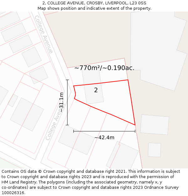 2, COLLEGE AVENUE, CROSBY, LIVERPOOL, L23 0SS: Plot and title map