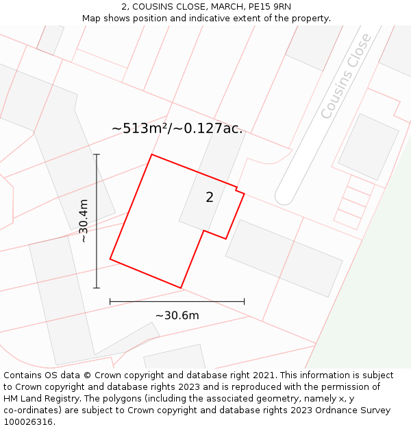 2, COUSINS CLOSE, MARCH, PE15 9RN: Plot and title map