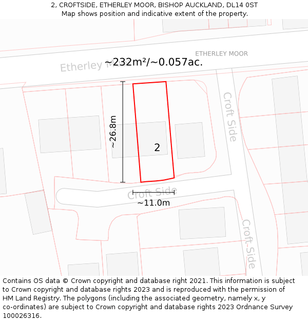 2, CROFTSIDE, ETHERLEY MOOR, BISHOP AUCKLAND, DL14 0ST: Plot and title map