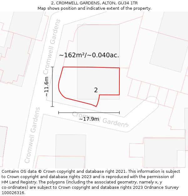 2, CROMWELL GARDENS, ALTON, GU34 1TR: Plot and title map