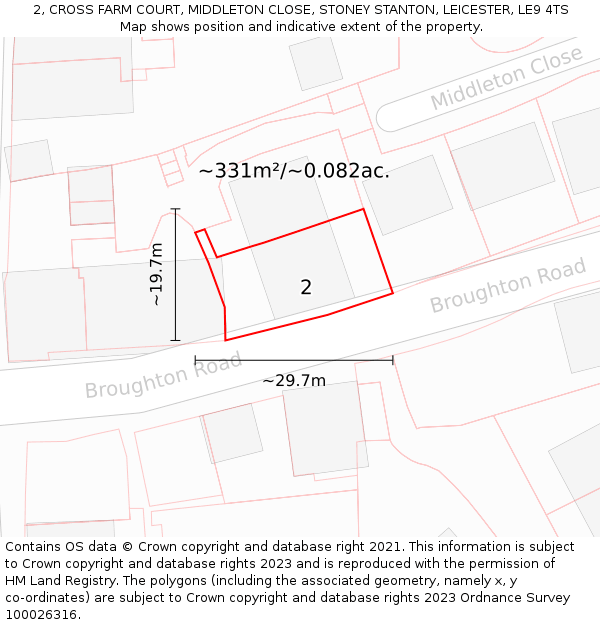 2, CROSS FARM COURT, MIDDLETON CLOSE, STONEY STANTON, LEICESTER, LE9 4TS: Plot and title map