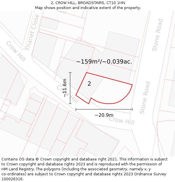 2, CROW HILL, BROADSTAIRS, CT10 1HN: Plot and title map