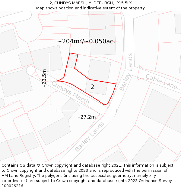 2, CUNDYS MARSH, ALDEBURGH, IP15 5LX: Plot and title map