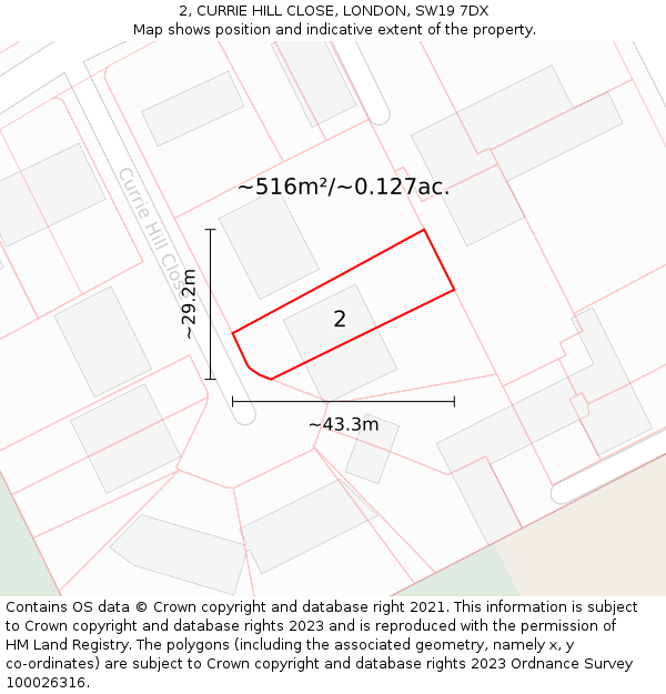 2, CURRIE HILL CLOSE, LONDON, SW19 7DX: Plot and title map