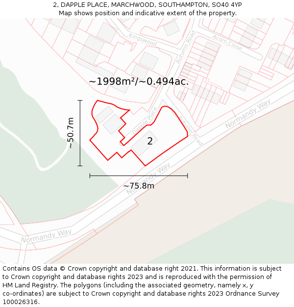 2, DAPPLE PLACE, MARCHWOOD, SOUTHAMPTON, SO40 4YP: Plot and title map