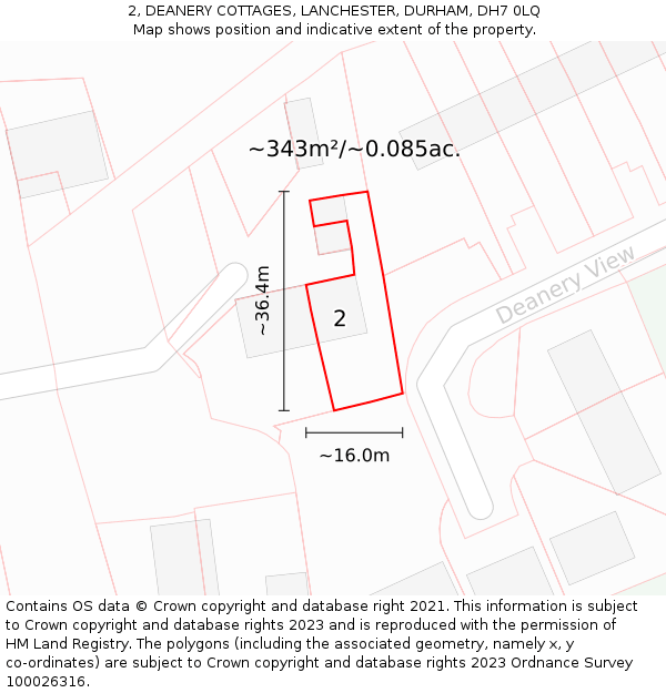 2, DEANERY COTTAGES, LANCHESTER, DURHAM, DH7 0LQ: Plot and title map