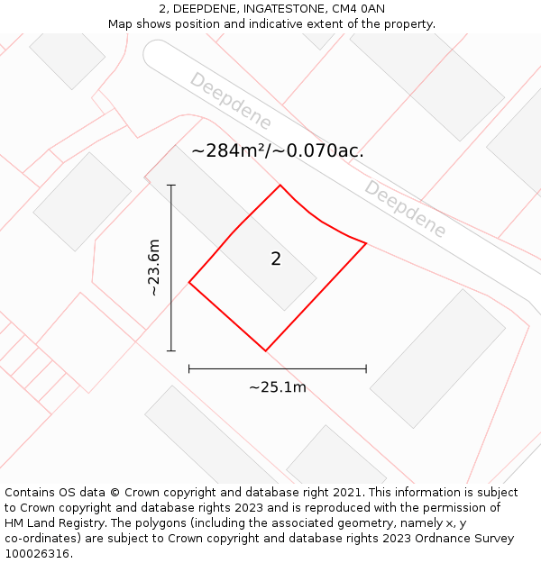 2, DEEPDENE, INGATESTONE, CM4 0AN: Plot and title map