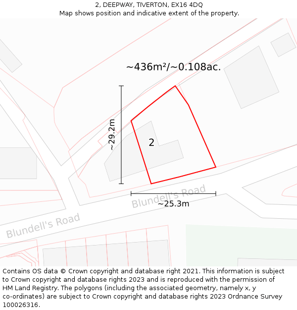 2, DEEPWAY, TIVERTON, EX16 4DQ: Plot and title map