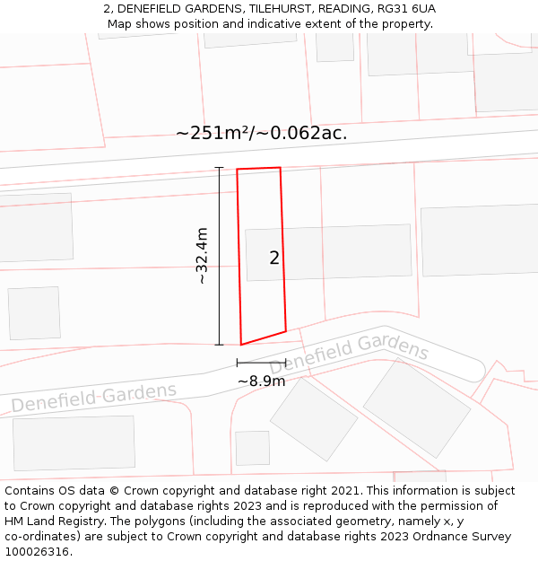 2, DENEFIELD GARDENS, TILEHURST, READING, RG31 6UA: Plot and title map