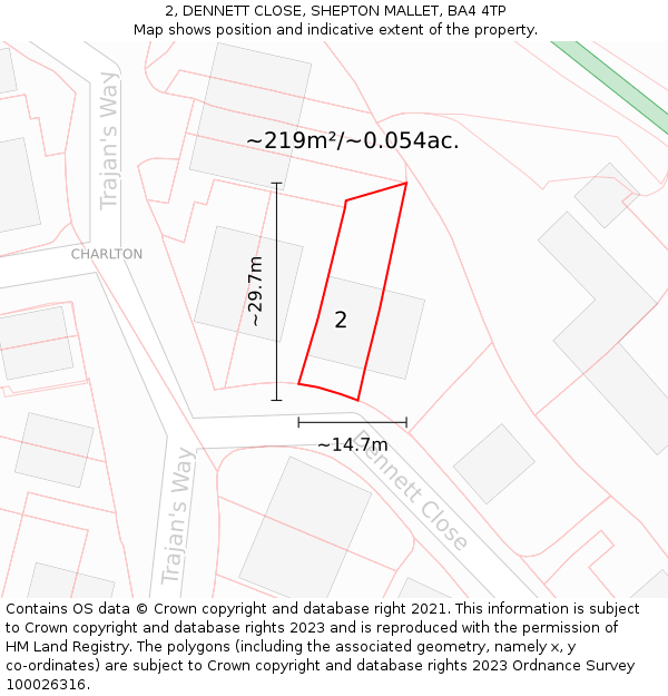 2, DENNETT CLOSE, SHEPTON MALLET, BA4 4TP: Plot and title map