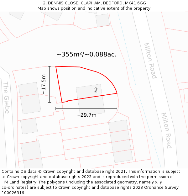 2, DENNIS CLOSE, CLAPHAM, BEDFORD, MK41 6GG: Plot and title map