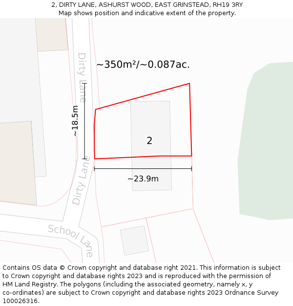 2, DIRTY LANE, ASHURST WOOD, EAST GRINSTEAD, RH19 3RY: Plot and title map