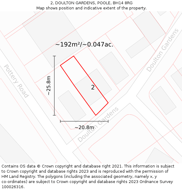 2, DOULTON GARDENS, POOLE, BH14 8RG: Plot and title map