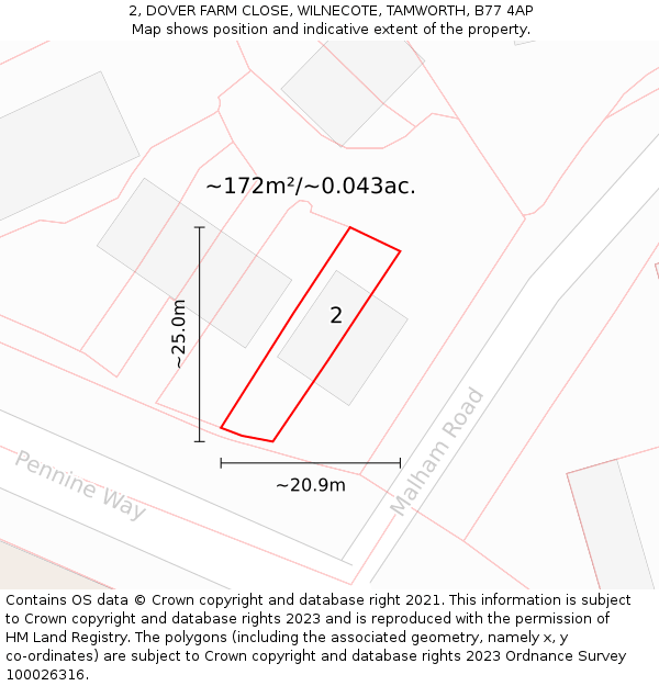 2, DOVER FARM CLOSE, WILNECOTE, TAMWORTH, B77 4AP: Plot and title map