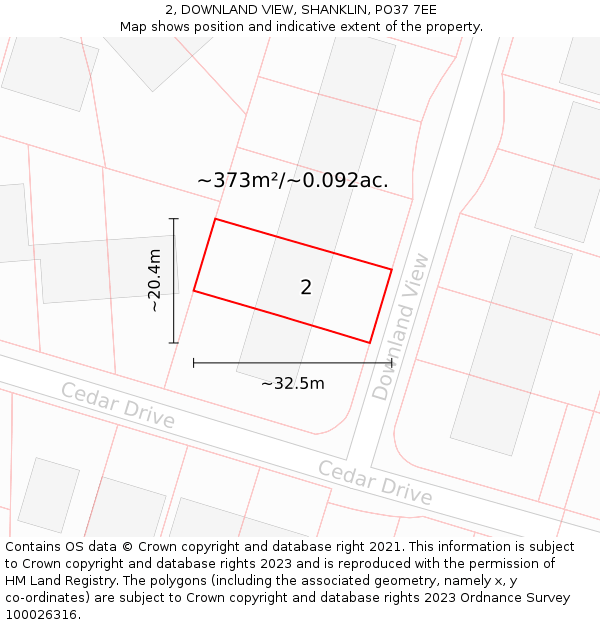 2, DOWNLAND VIEW, SHANKLIN, PO37 7EE: Plot and title map