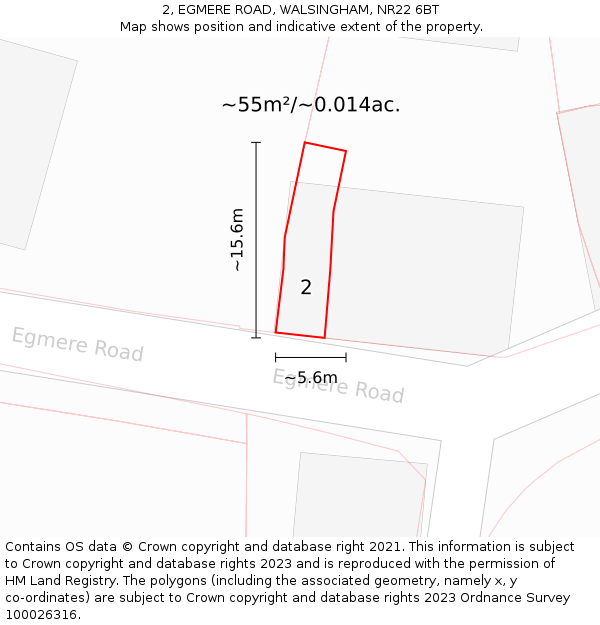 2, EGMERE ROAD, WALSINGHAM, NR22 6BT: Plot and title map
