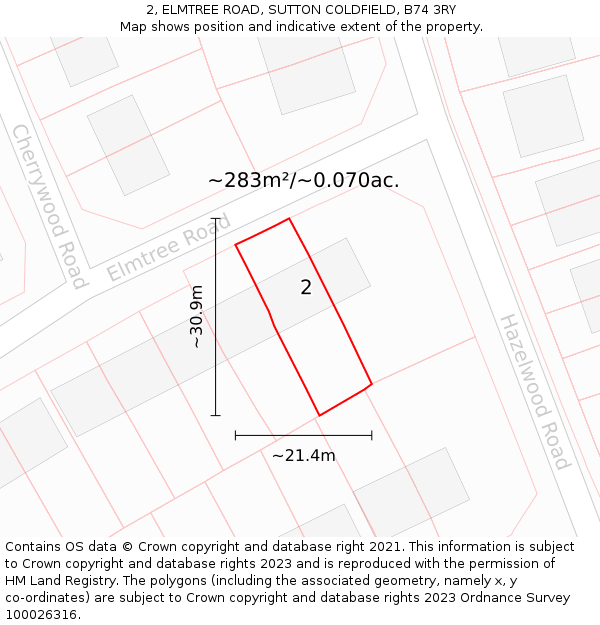 2, ELMTREE ROAD, SUTTON COLDFIELD, B74 3RY: Plot and title map