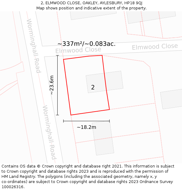 2, ELMWOOD CLOSE, OAKLEY, AYLESBURY, HP18 9QJ: Plot and title map