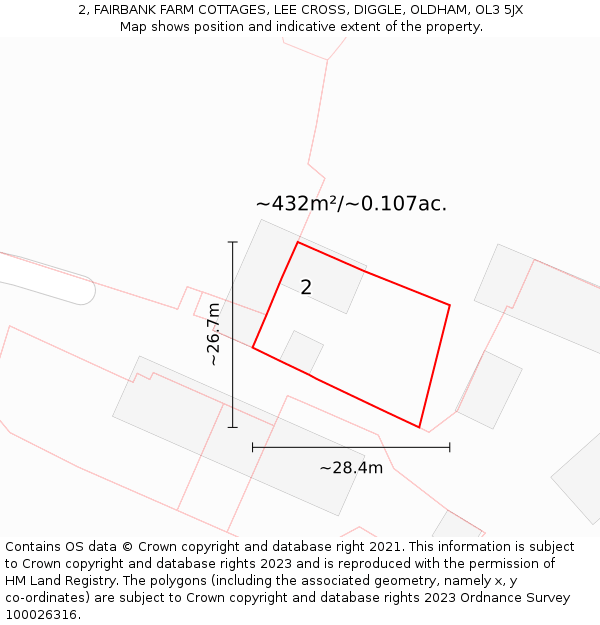 2, FAIRBANK FARM COTTAGES, LEE CROSS, DIGGLE, OLDHAM, OL3 5JX: Plot and title map