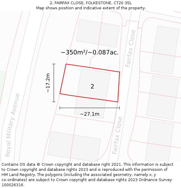 2, FAIRFAX CLOSE, FOLKESTONE, CT20 3SL: Plot and title map