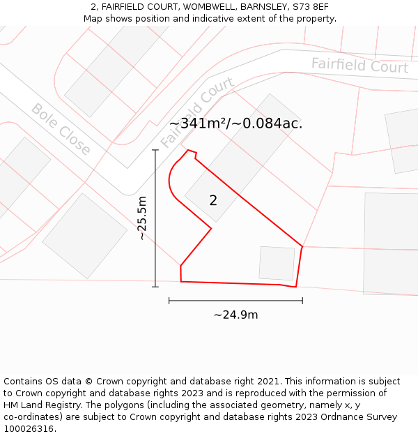 2, FAIRFIELD COURT, WOMBWELL, BARNSLEY, S73 8EF: Plot and title map