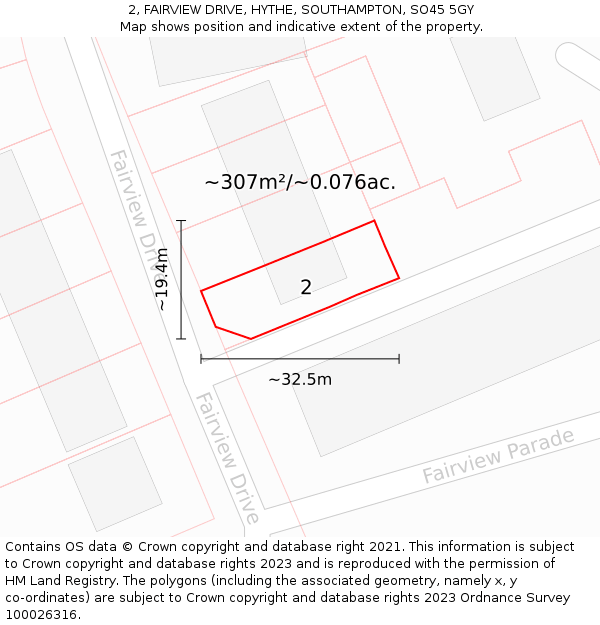 2, FAIRVIEW DRIVE, HYTHE, SOUTHAMPTON, SO45 5GY: Plot and title map