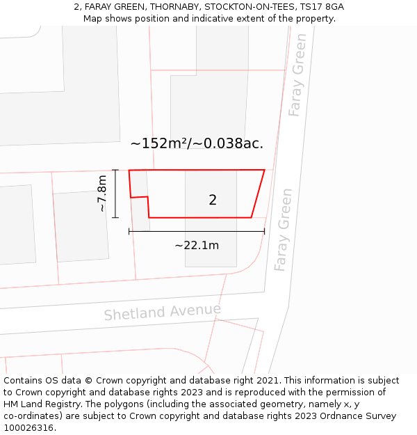 2, FARAY GREEN, THORNABY, STOCKTON-ON-TEES, TS17 8GA: Plot and title map