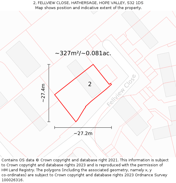 2, FELLVIEW CLOSE, HATHERSAGE, HOPE VALLEY, S32 1DS: Plot and title map