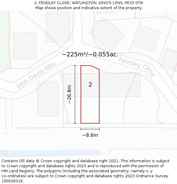 2, FENDLEY CLOSE, WATLINGTON, KING'S LYNN, PE33 0TW: Plot and title map