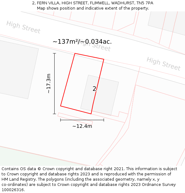 2, FERN VILLA, HIGH STREET, FLIMWELL, WADHURST, TN5 7PA: Plot and title map