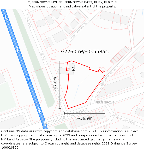 2, FERNGROVE HOUSE, FERNGROVE EAST, BURY, BL9 7LS: Plot and title map