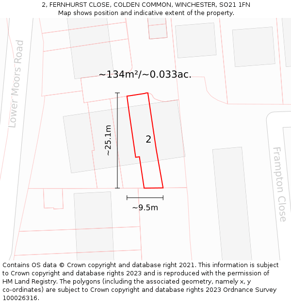 2, FERNHURST CLOSE, COLDEN COMMON, WINCHESTER, SO21 1FN: Plot and title map