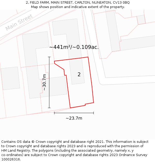 2, FIELD FARM, MAIN STREET, CARLTON, NUNEATON, CV13 0BQ: Plot and title map