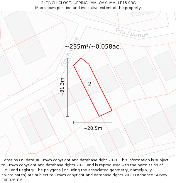 2, FINCH CLOSE, UPPINGHAM, OAKHAM, LE15 9RG: Plot and title map