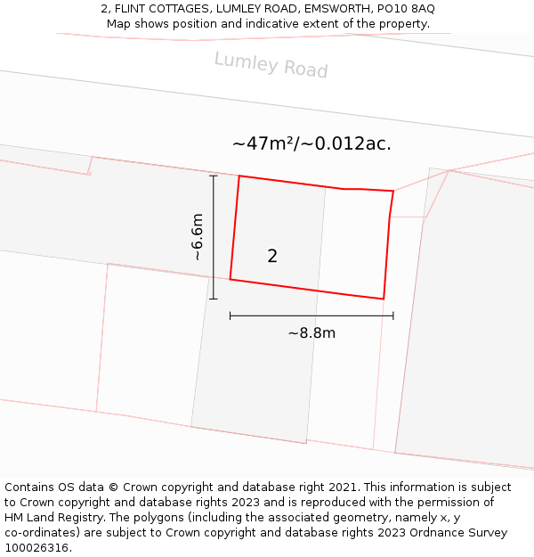 2, FLINT COTTAGES, LUMLEY ROAD, EMSWORTH, PO10 8AQ: Plot and title map