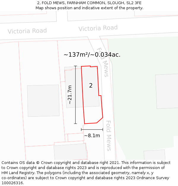 2, FOLD MEWS, FARNHAM COMMON, SLOUGH, SL2 3FE: Plot and title map