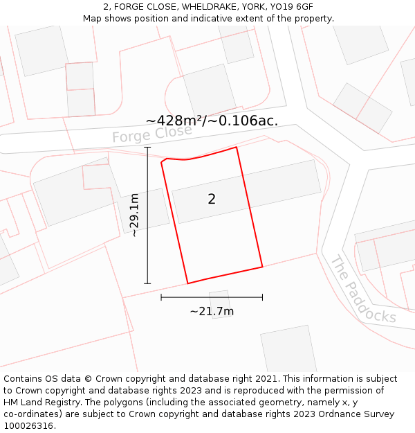 2, FORGE CLOSE, WHELDRAKE, YORK, YO19 6GF: Plot and title map