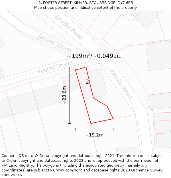 2, FOSTER STREET, KINVER, STOURBRIDGE, DY7 6EB: Plot and title map
