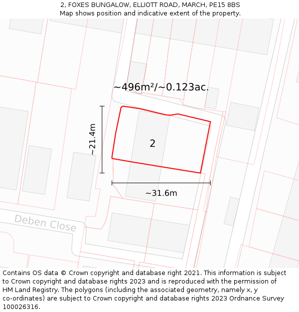 2, FOXES BUNGALOW, ELLIOTT ROAD, MARCH, PE15 8BS: Plot and title map