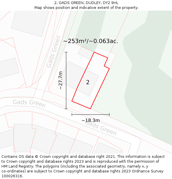 2, GADS GREEN, DUDLEY, DY2 9HL: Plot and title map